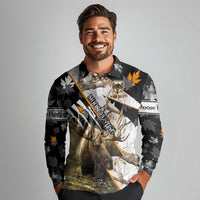 Personalized Moose Hunting Long Sleeve Polo Shirt Autumn Wilderness Adventure Camo