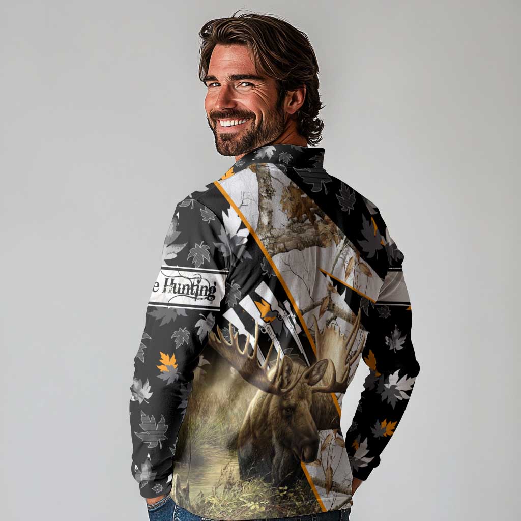 Personalized Moose Hunting Long Sleeve Polo Shirt Autumn Wilderness Adventure Camo