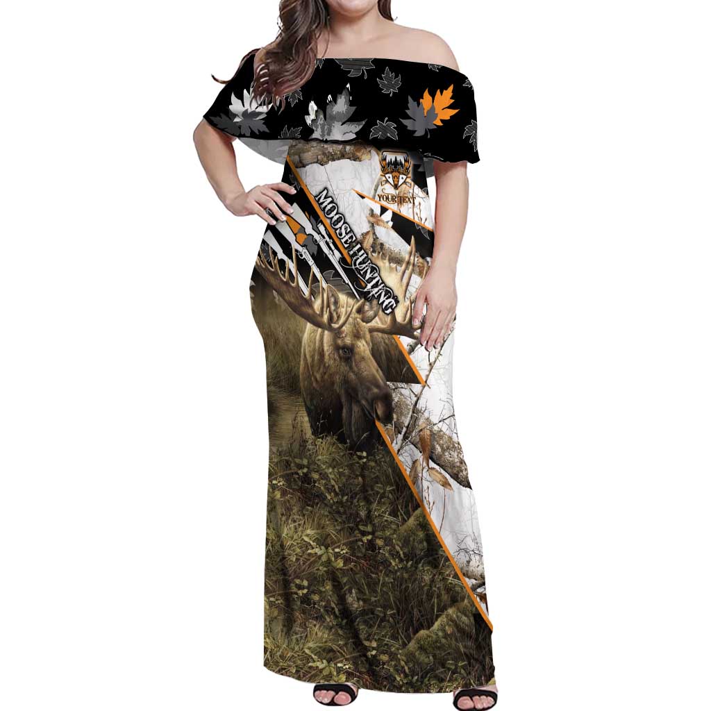 Personalized Moose Hunting Off Shoulder Maxi Dress Autumn Wilderness Adventure Camo