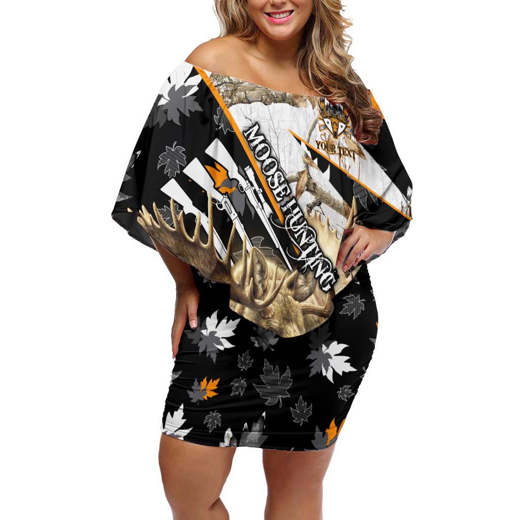 Personalized Moose Hunting Off Shoulder Short Dress Autumn Wilderness Adventure Camo