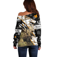 Personalized Moose Hunting Off Shoulder Sweater Autumn Wilderness Adventure Camo