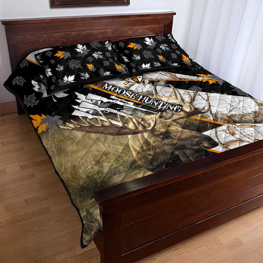 Moose Hunting Quilt Bed Set Autumn Wilderness Adventure Camo