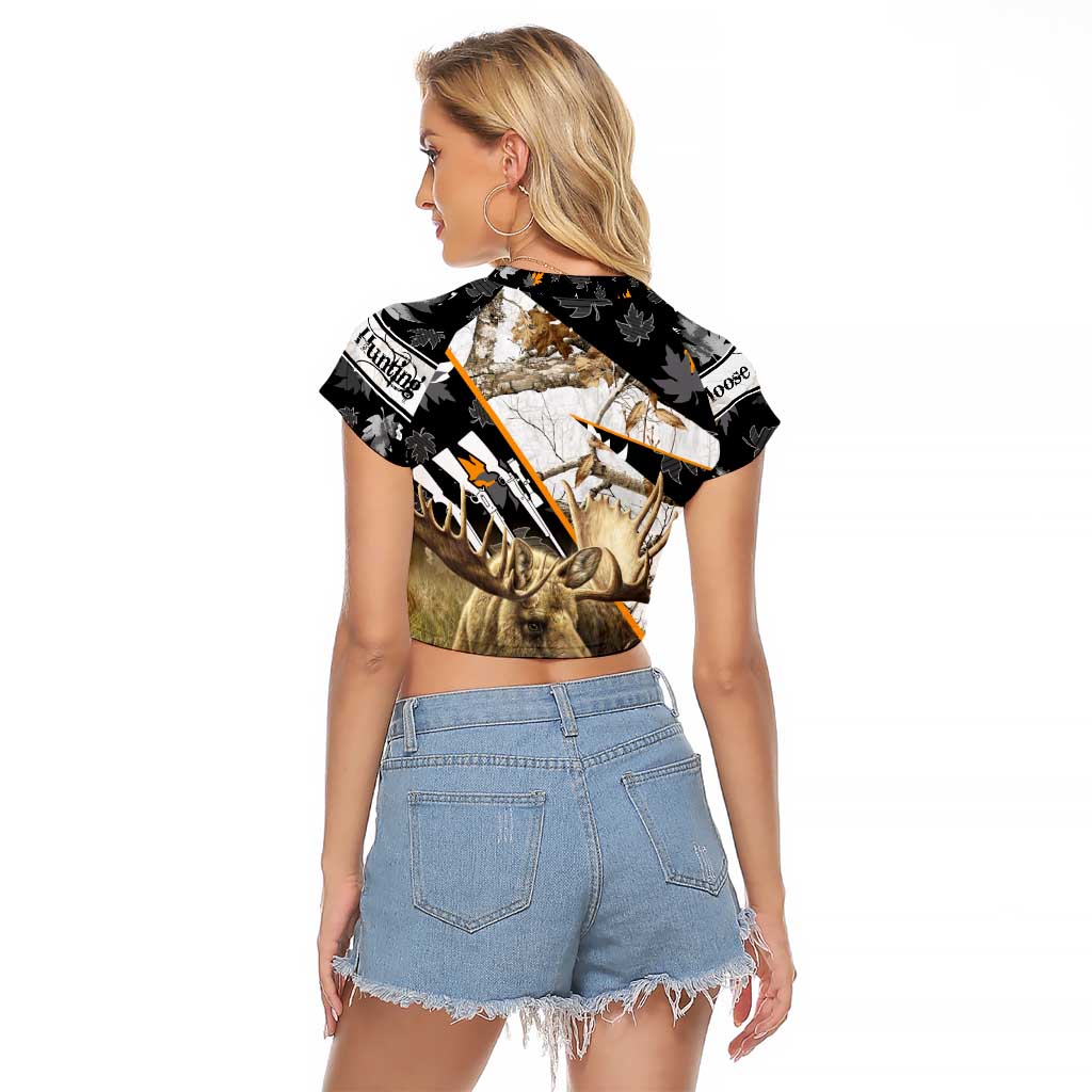 Personalized Moose Hunting Raglan Cropped T Shirt Autumn Wilderness Adventure Camo