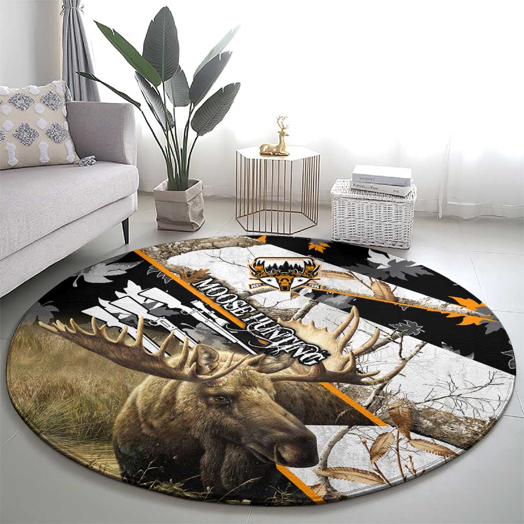 Moose Hunting Round Carpet Autumn Wilderness Adventure Camo