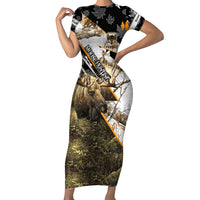 Personalized Moose Hunting Short Sleeve Bodycon Dress Autumn Wilderness Adventure Camo