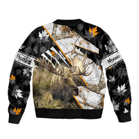 Personalized Moose Hunting Sleeve Zip Bomber Jacket Autumn Wilderness Adventure Camo