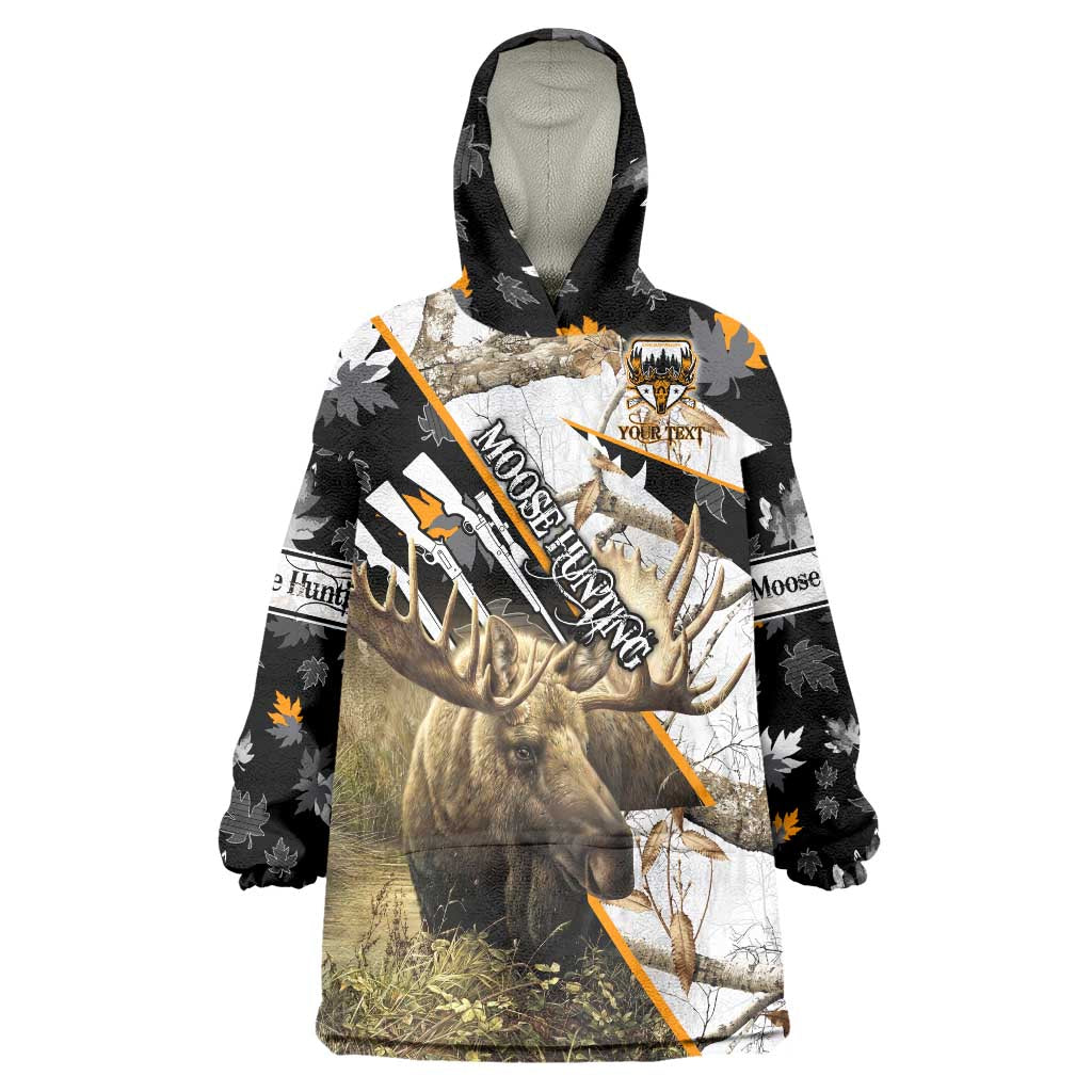 Personalized Moose Hunting Wearable Blanket Hoodie Autumn Wilderness Adventure Camo