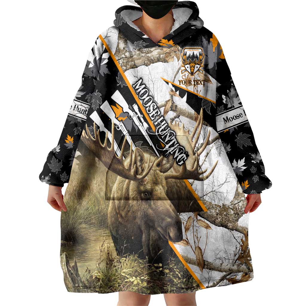 Personalized Moose Hunting Wearable Blanket Hoodie Autumn Wilderness Adventure Camo