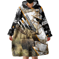 Personalized Moose Hunting Wearable Blanket Hoodie Autumn Wilderness Adventure Camo