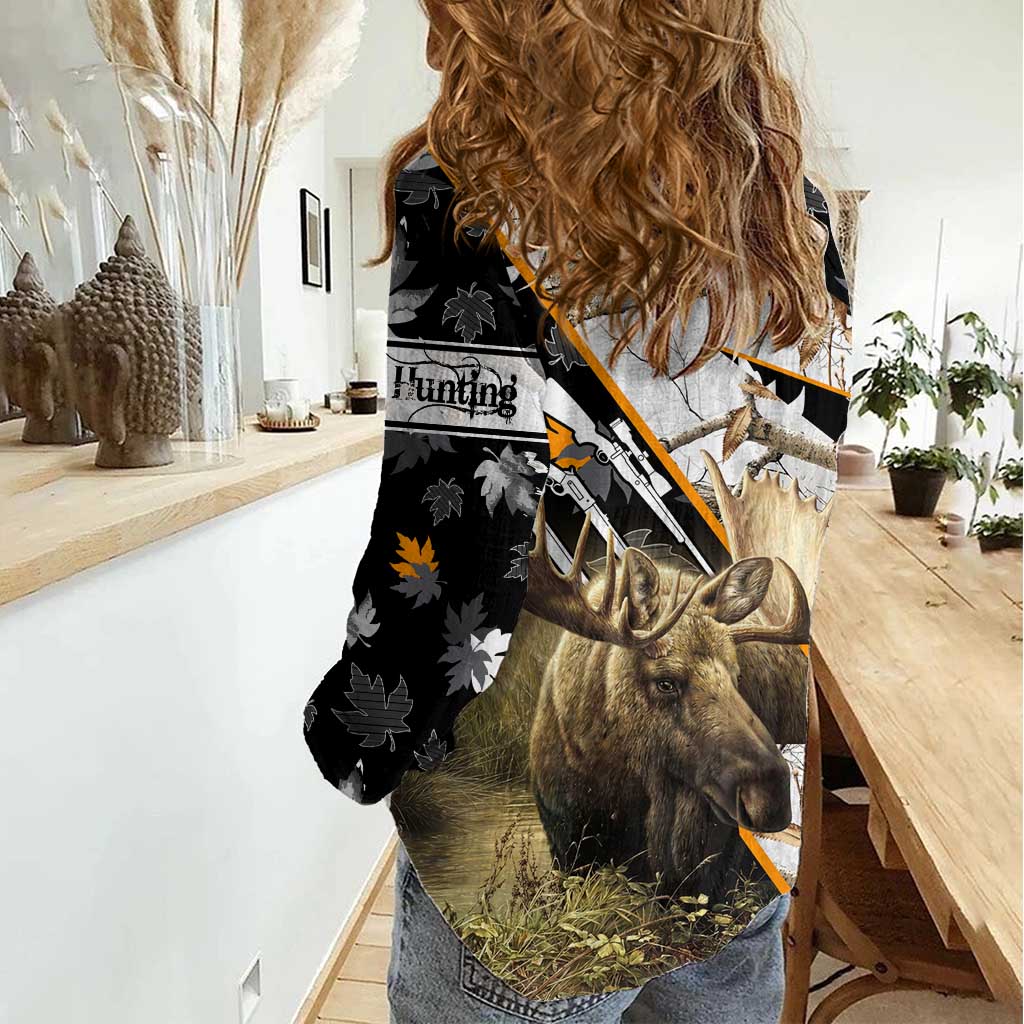Personalized Moose Hunting Women Casual Shirt Autumn Wilderness Adventure Camo