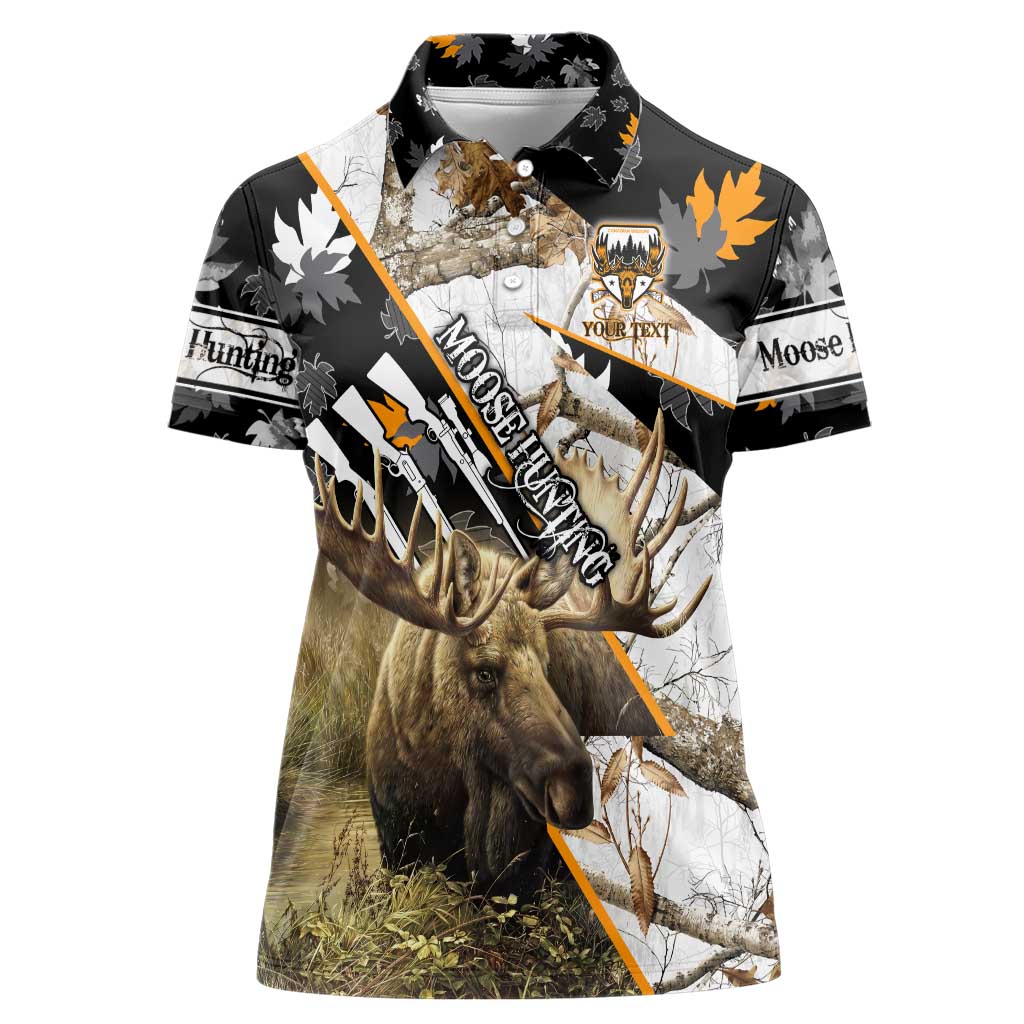 Personalized Moose Hunting Women Polo Shirt Autumn Wilderness Adventure Camo