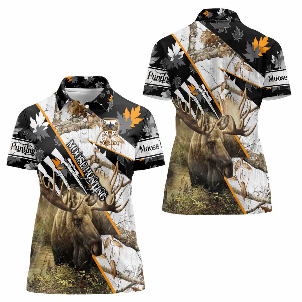 Personalized Moose Hunting Women Polo Shirt Autumn Wilderness Adventure Camo