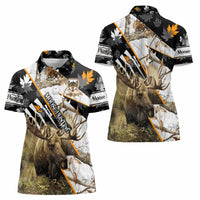 Personalized Moose Hunting Women Polo Shirt Autumn Wilderness Adventure Camo