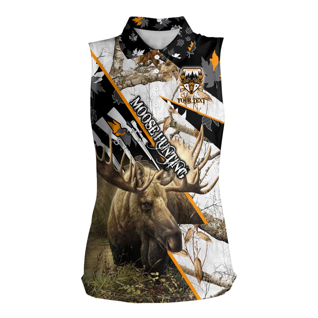 Personalized Moose Hunting Women Sleeveless Polo Shirt Autumn Wilderness Adventure Camo