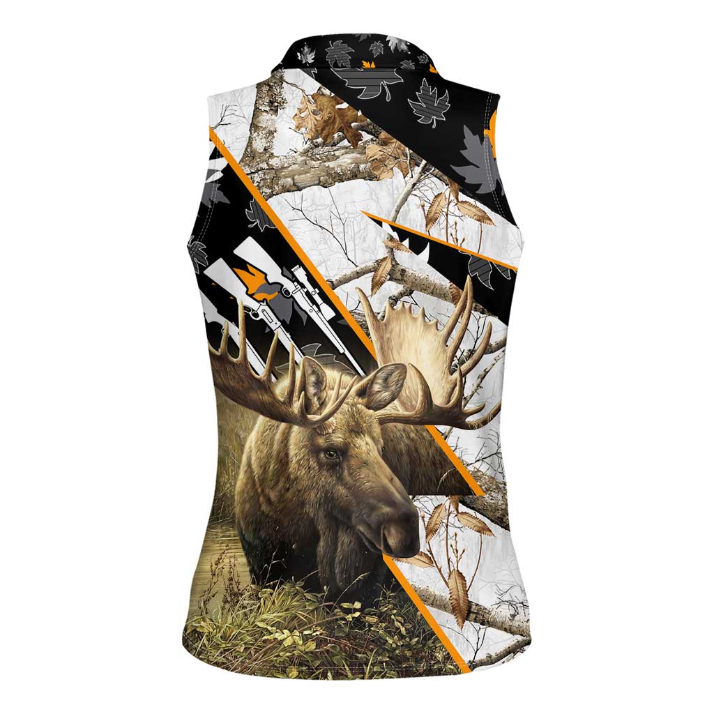 Personalized Moose Hunting Women Sleeveless Polo Shirt Autumn Wilderness Adventure Camo