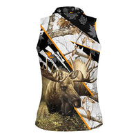 Personalized Moose Hunting Women Sleeveless Polo Shirt Autumn Wilderness Adventure Camo