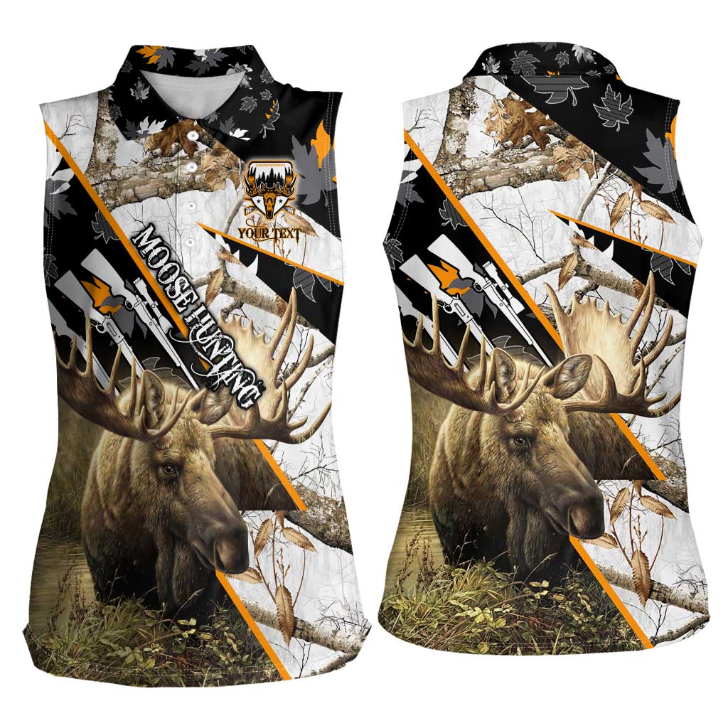 Personalized Moose Hunting Women Sleeveless Polo Shirt Autumn Wilderness Adventure Camo