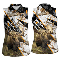 Personalized Moose Hunting Women Sleeveless Polo Shirt Autumn Wilderness Adventure Camo