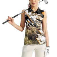 Personalized Moose Hunting Women Sleeveless Polo Shirt Autumn Wilderness Adventure Camo
