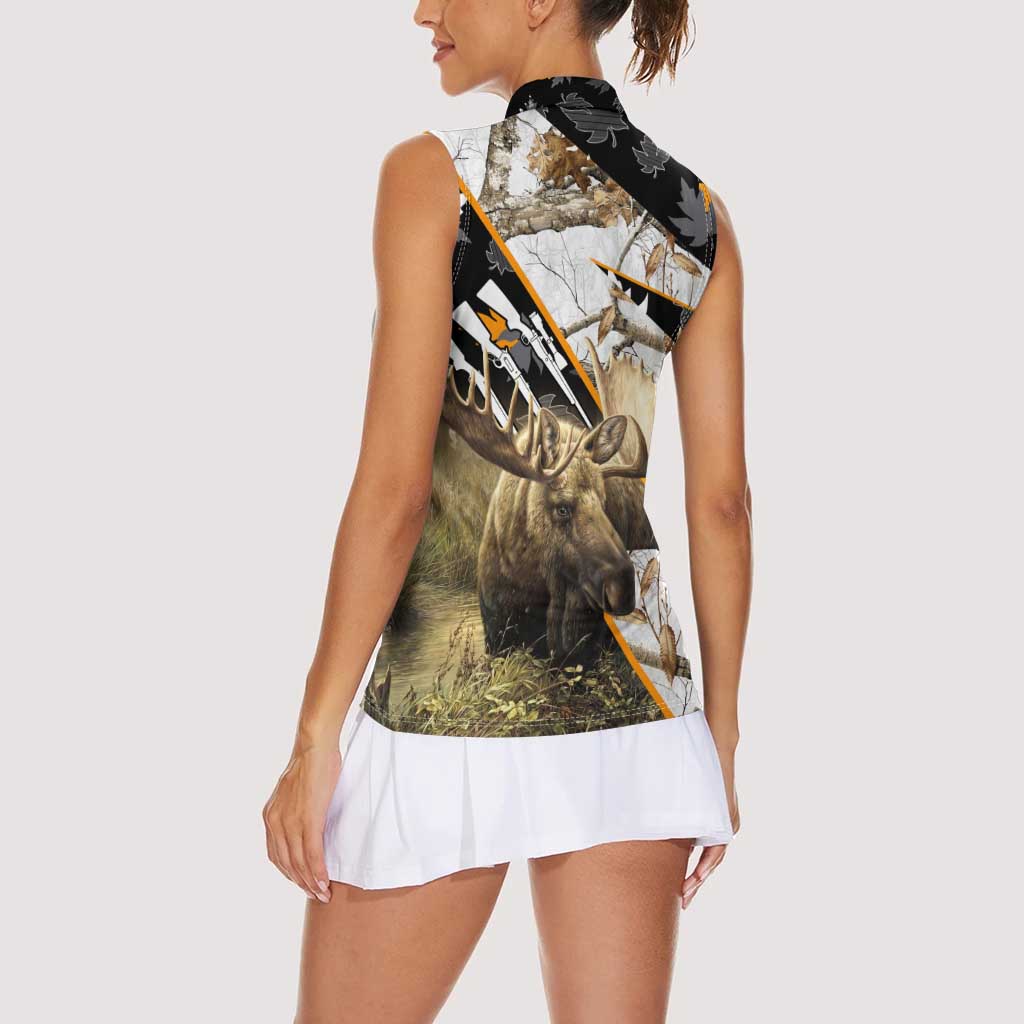 Personalized Moose Hunting Women Sleeveless Polo Shirt Autumn Wilderness Adventure Camo
