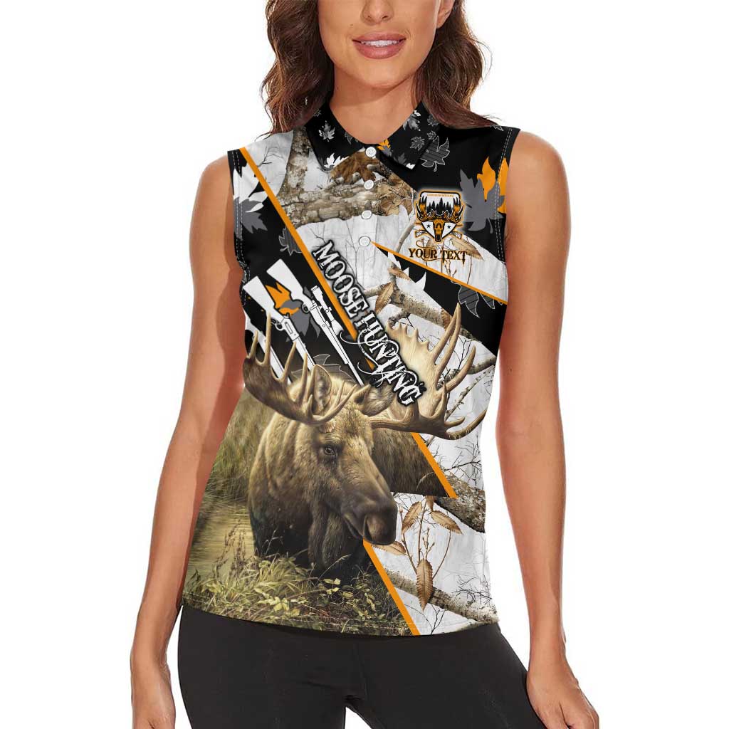 Personalized Moose Hunting Women Sleeveless Polo Shirt Autumn Wilderness Adventure Camo