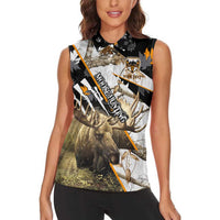Personalized Moose Hunting Women Sleeveless Polo Shirt Autumn Wilderness Adventure Camo