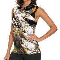 Personalized Moose Hunting Women Sleeveless Polo Shirt Autumn Wilderness Adventure Camo