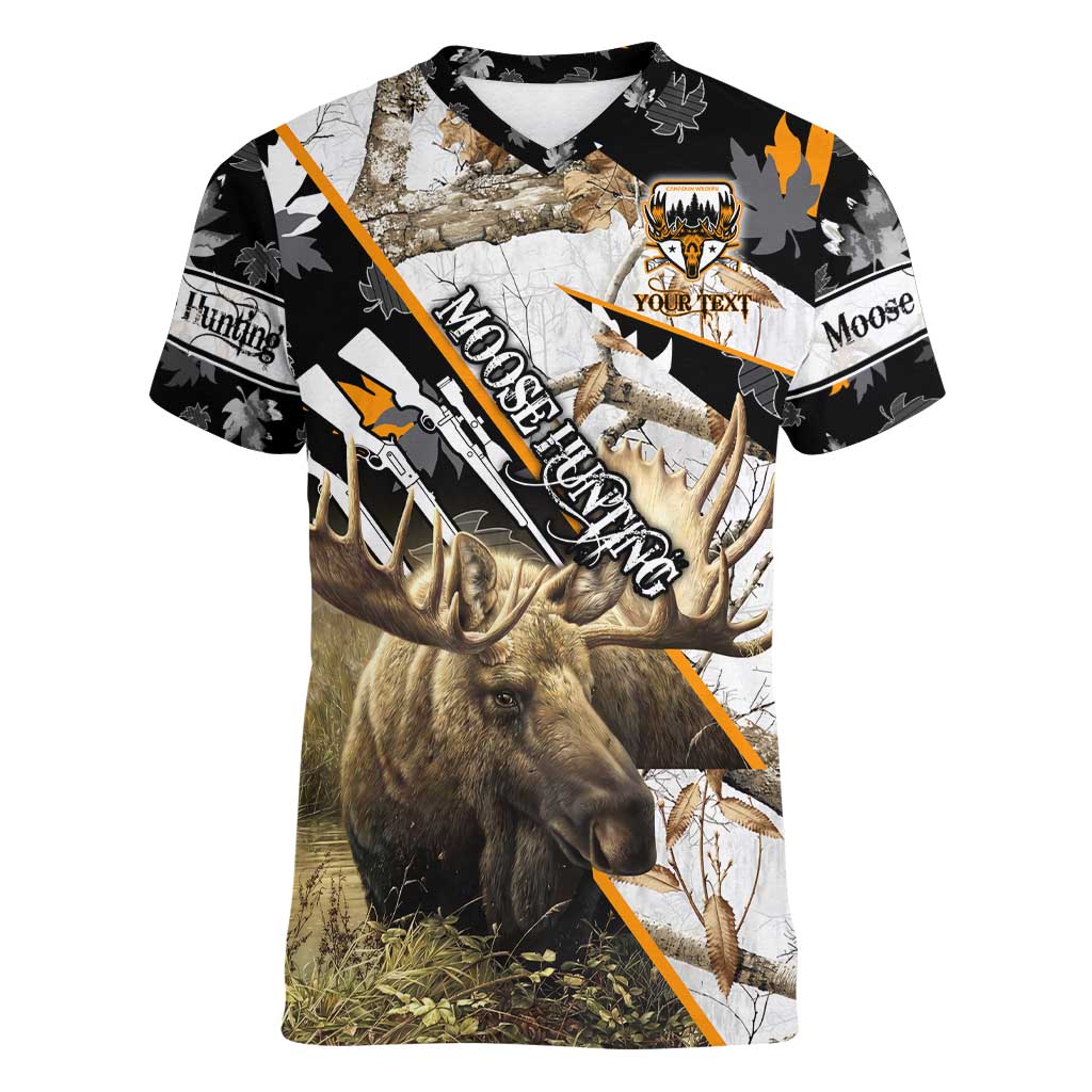 Personalized Moose Hunting Women V-Neck T-Shirt Autumn Wilderness Adventure Camo