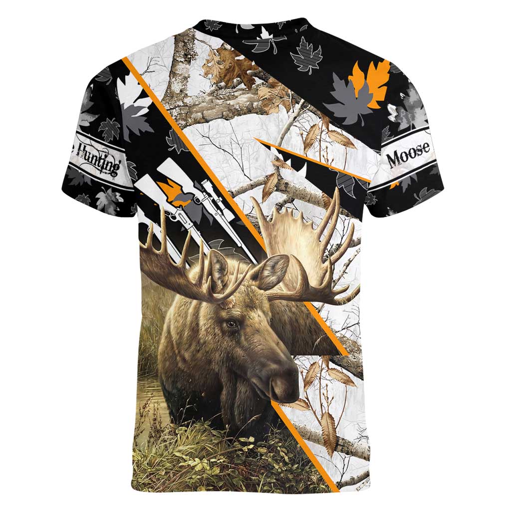 Personalized Moose Hunting Women V-Neck T-Shirt Autumn Wilderness Adventure Camo