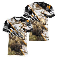 Personalized Moose Hunting Women V-Neck T-Shirt Autumn Wilderness Adventure Camo