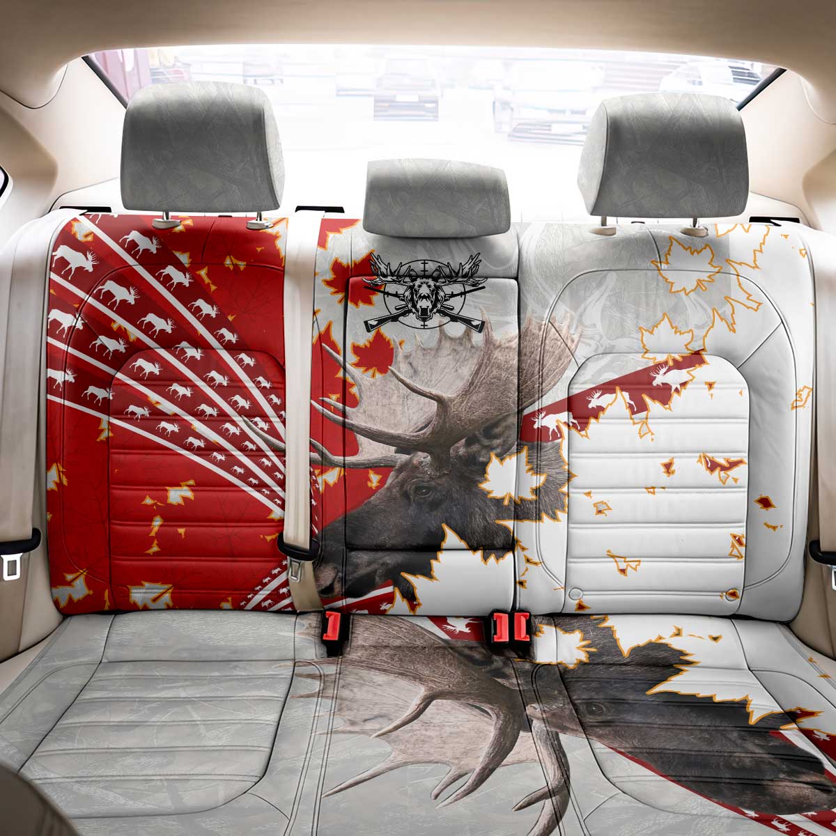 Moose Hunting Back Car Seat Cover Canada Maple Leaf