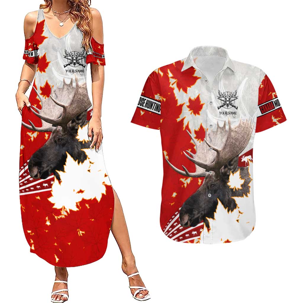 Moose Hunting Couples Matching Summer Maxi Dress and Hawaiian Shirt Canada Maple Leaf