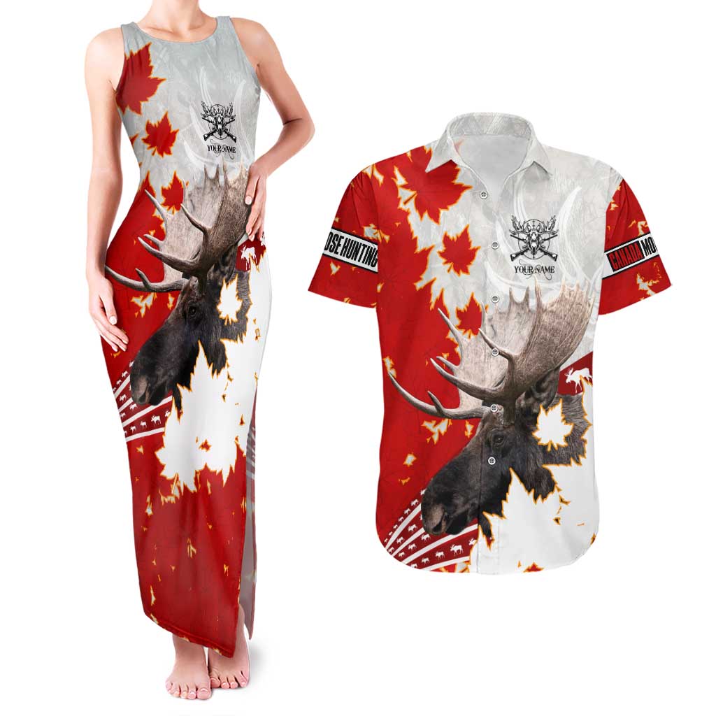 Moose Hunting Couples Matching Tank Maxi Dress and Hawaiian Shirt Canada Maple Leaf