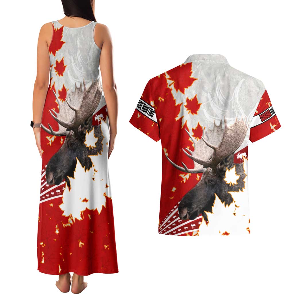 Moose Hunting Couples Matching Tank Maxi Dress and Hawaiian Shirt Canada Maple Leaf