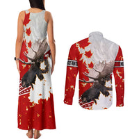 Moose Hunting Couples Matching Tank Maxi Dress and Long Sleeve Button Shirt Canada Maple Leaf