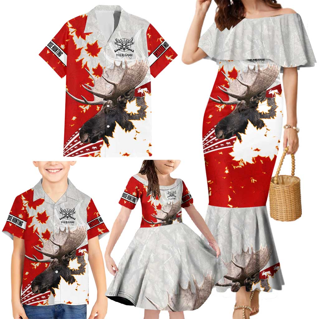 Moose Hunting Family Matching Mermaid Dress and Hawaiian Shirt Canada Maple Leaf