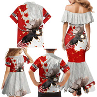 Moose Hunting Family Matching Mermaid Dress and Hawaiian Shirt Canada Maple Leaf