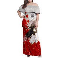 Moose Hunting Family Matching Off Shoulder Maxi Dress and Hawaiian Shirt Canada Maple Leaf