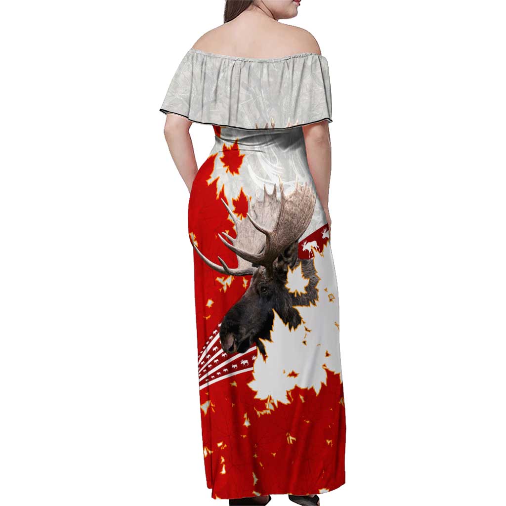 Moose Hunting Family Matching Off Shoulder Maxi Dress and Hawaiian Shirt Canada Maple Leaf