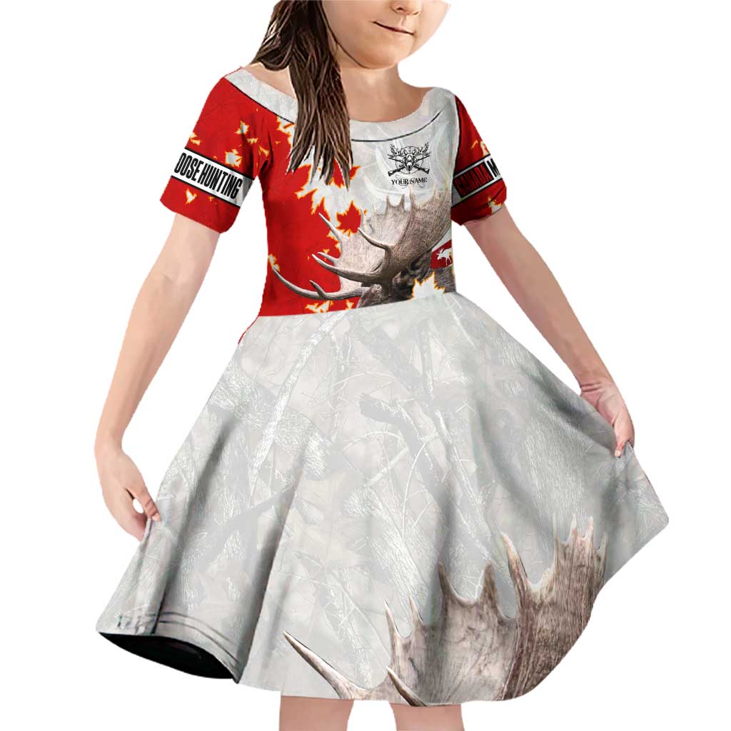 Moose Hunting Family Matching Off Shoulder Short Dress and Hawaiian Shirt Canada Maple Leaf