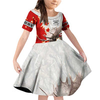 Moose Hunting Family Matching Off Shoulder Short Dress and Hawaiian Shirt Canada Maple Leaf