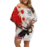 Moose Hunting Family Matching Off Shoulder Short Dress and Hawaiian Shirt Canada Maple Leaf