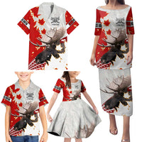 Moose Hunting Family Matching Puletasi and Hawaiian Shirt Canada Maple Leaf