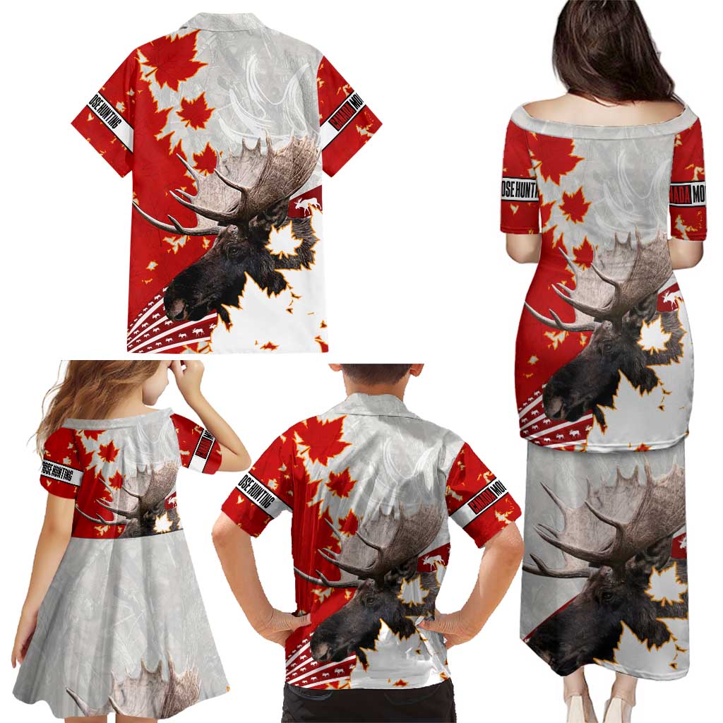 Moose Hunting Family Matching Puletasi and Hawaiian Shirt Canada Maple Leaf