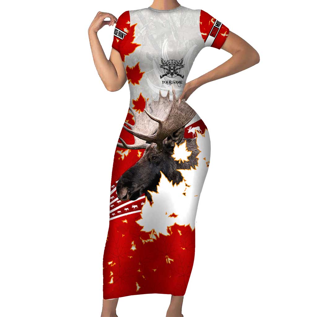 Moose Hunting Family Matching Short Sleeve Bodycon Dress and Hawaiian Shirt Canada Maple Leaf