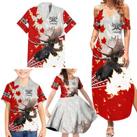 Moose Hunting Family Matching Summer Maxi Dress and Hawaiian Shirt Canada Maple Leaf