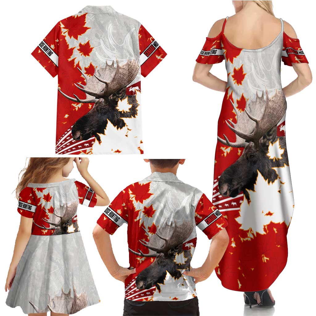 Moose Hunting Family Matching Summer Maxi Dress and Hawaiian Shirt Canada Maple Leaf