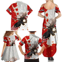 Moose Hunting Family Matching Summer Maxi Dress and Hawaiian Shirt Canada Maple Leaf