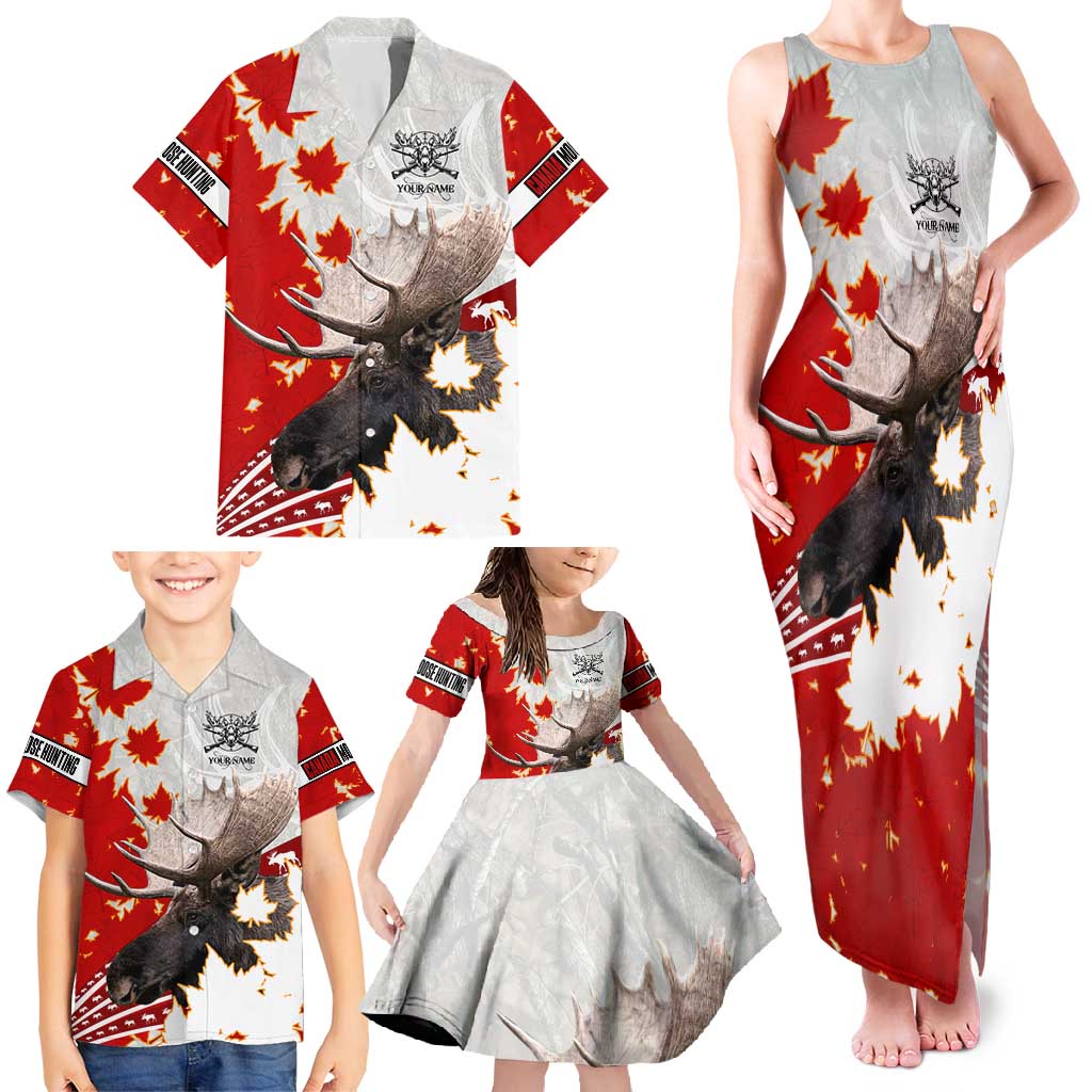 Moose Hunting Family Matching Tank Maxi Dress and Hawaiian Shirt Canada Maple Leaf