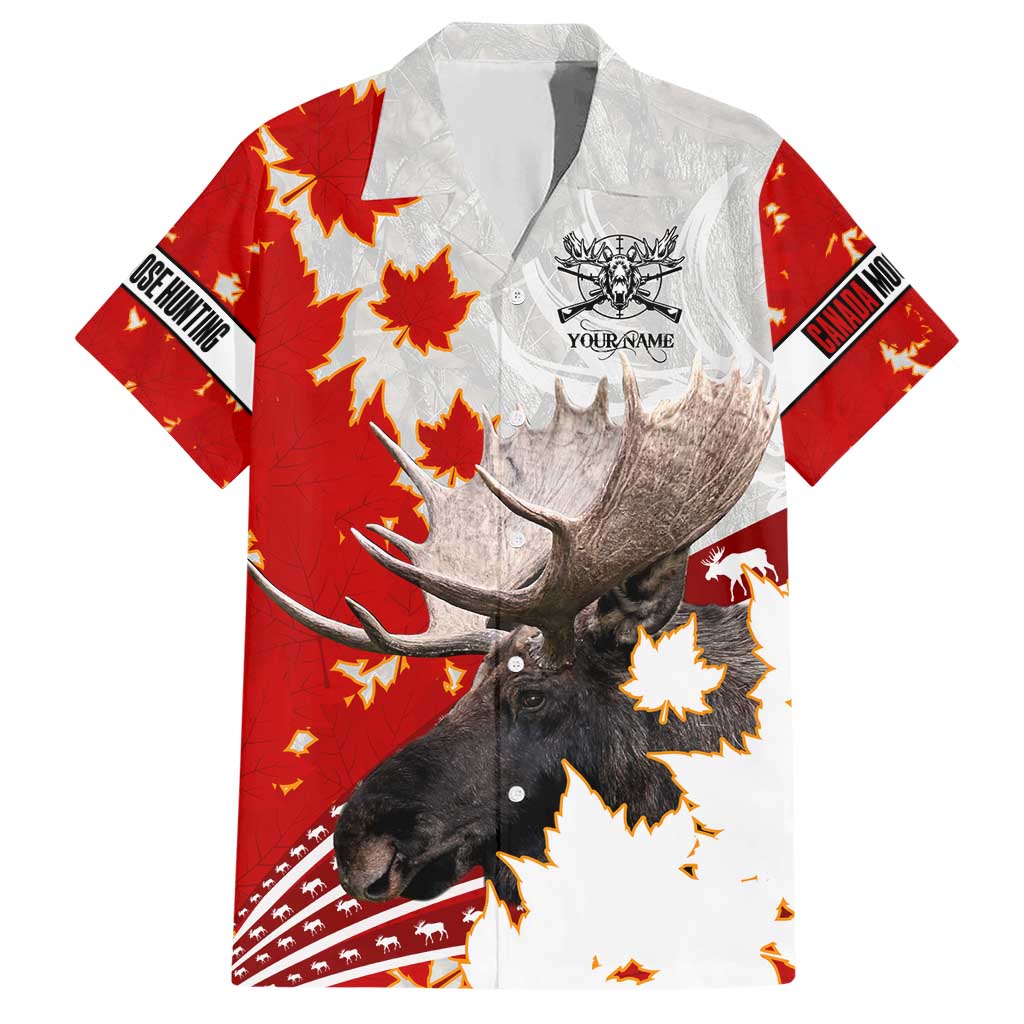 Moose Hunting Hawaiian Shirt Canada Maple Leaf
